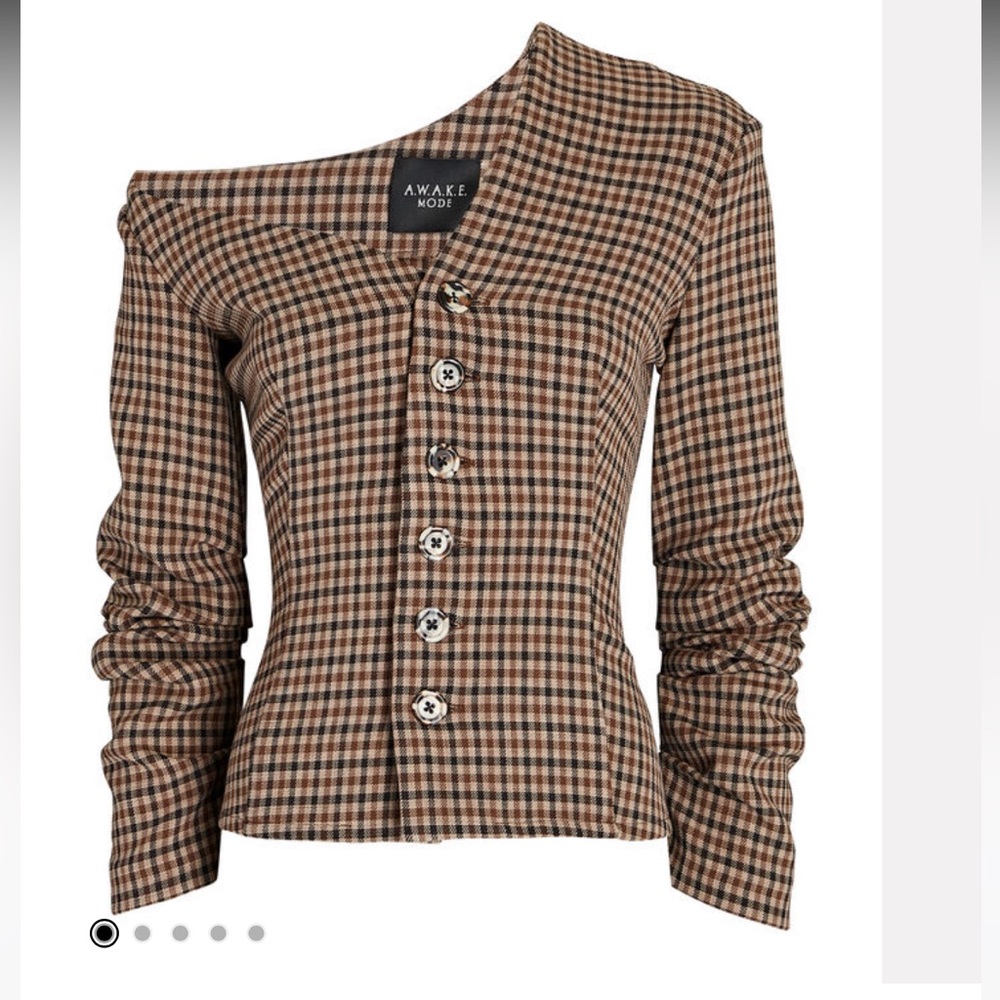 A.w.a.k.e MODE Asymmetric Plaid Wool-Blend Tweed Top